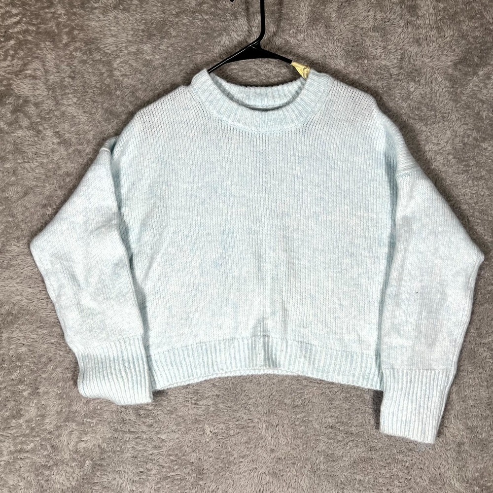 Abercrombie & Fitch Sweater Womens XS Light Blue Chunky Knit Relaxed Cropped Fit